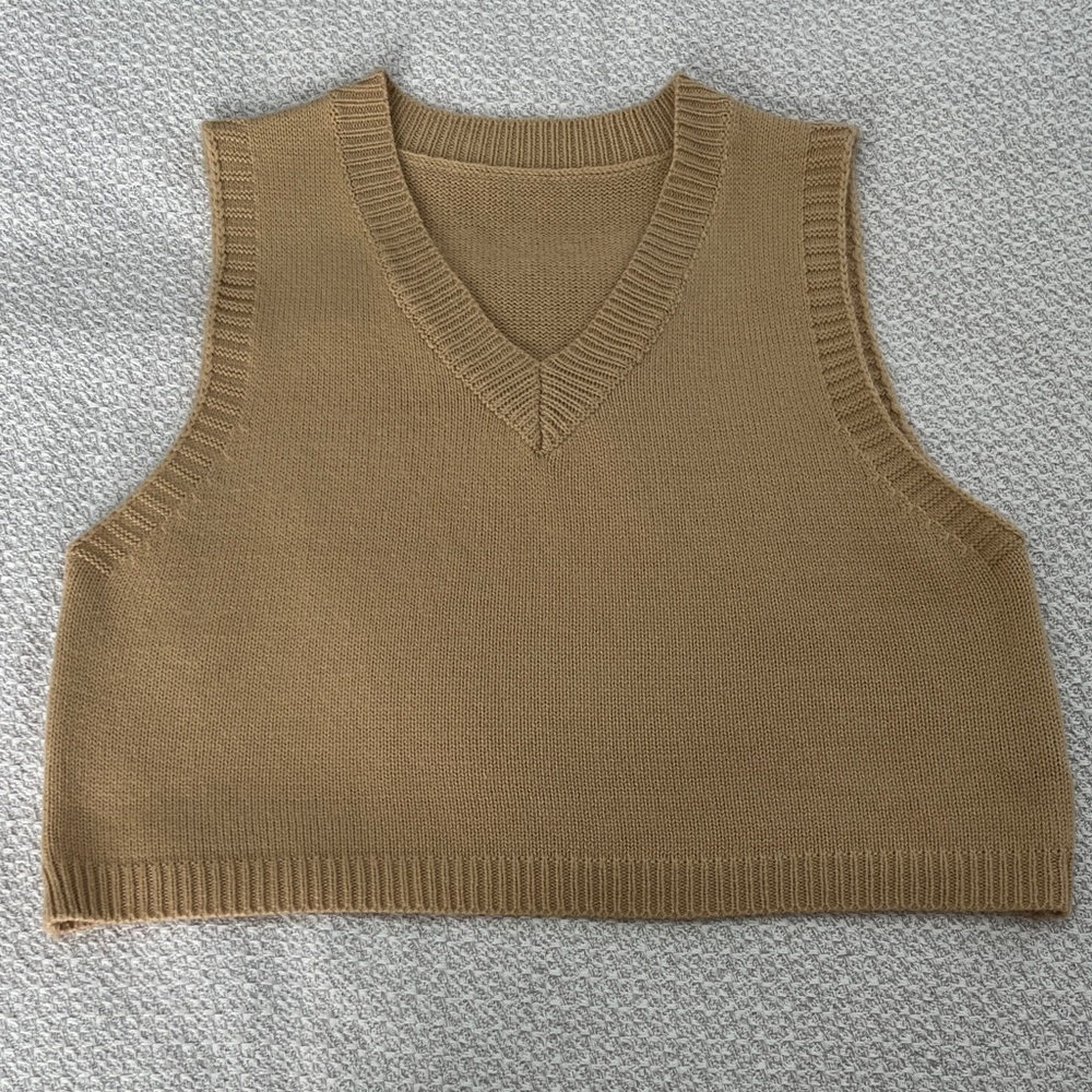SHEIN Tan V-Neck Sweater Vest